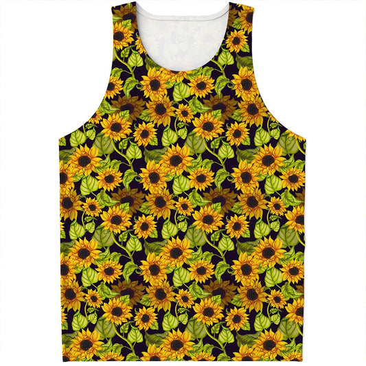 Hand Drawn Sunflower Pattern Print Men's Tank Top