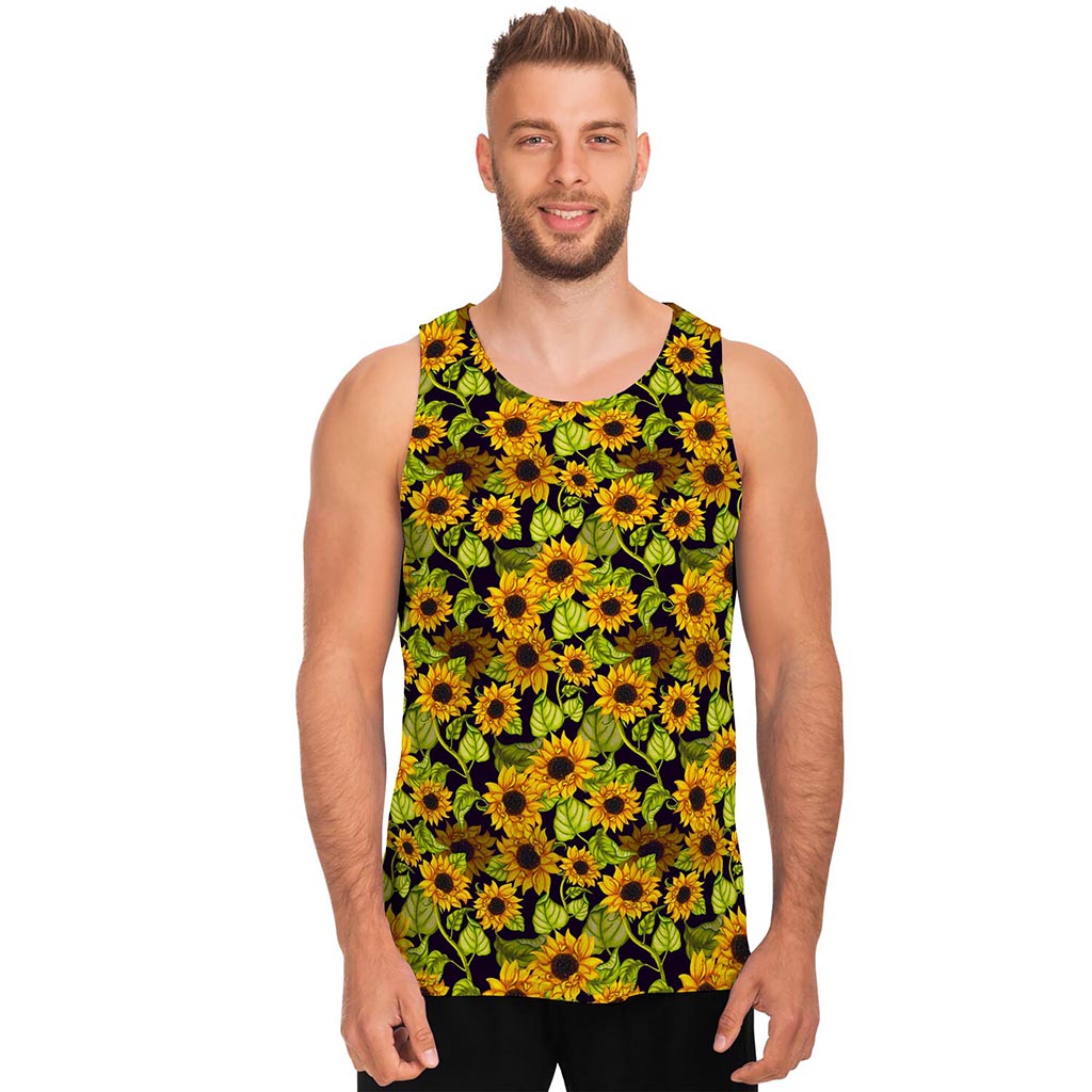 Hand Drawn Sunflower Pattern Print Men's Tank Top