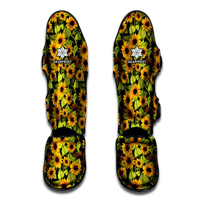 Hand Drawn Sunflower Pattern Print Muay Thai Shin Guard