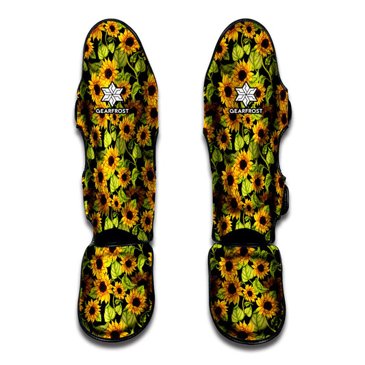 Hand Drawn Sunflower Pattern Print Muay Thai Shin Guard
