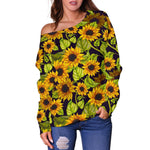 Hand Drawn Sunflower Pattern Print Off Shoulder Sweatshirt GearFrost