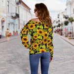 Hand Drawn Sunflower Pattern Print Off Shoulder Sweatshirt GearFrost
