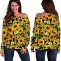 Hand Drawn Sunflower Pattern Print Off The Shoulder Sweatshirt