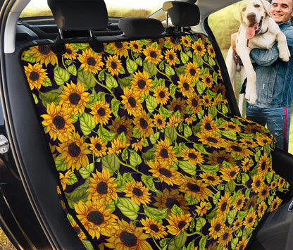 Hand Drawn Sunflower Pattern Print Pet Car Back Seat Cover