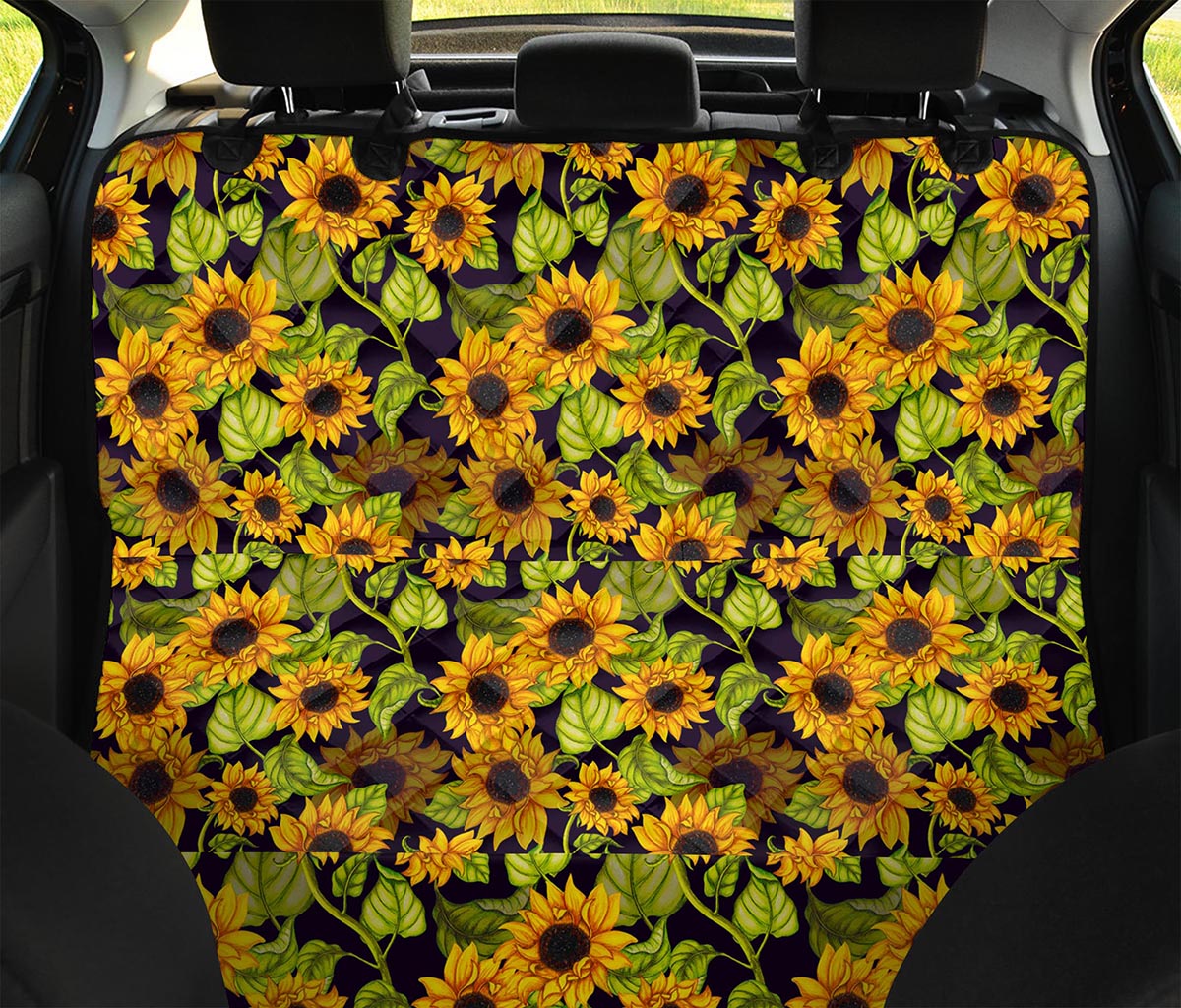 Hand Drawn Sunflower Pattern Print Pet Car Back Seat Cover