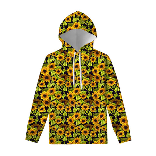 Hand Drawn Sunflower Pattern Print Pullover Hoodie