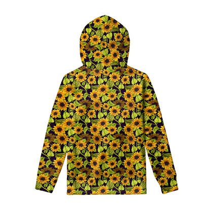 Hand Drawn Sunflower Pattern Print Pullover Hoodie