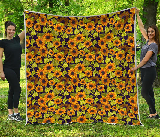 Hand Drawn Sunflower Pattern Print Quilt