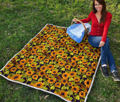 Hand Drawn Sunflower Pattern Print Quilt