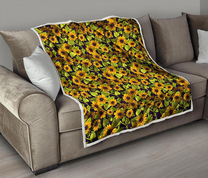 Hand Drawn Sunflower Pattern Print Quilt
