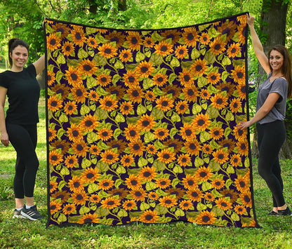 Hand Drawn Sunflower Pattern Print Quilt