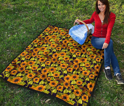 Hand Drawn Sunflower Pattern Print Quilt