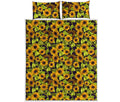 Hand Drawn Sunflower Pattern Print Quilt Bed Set