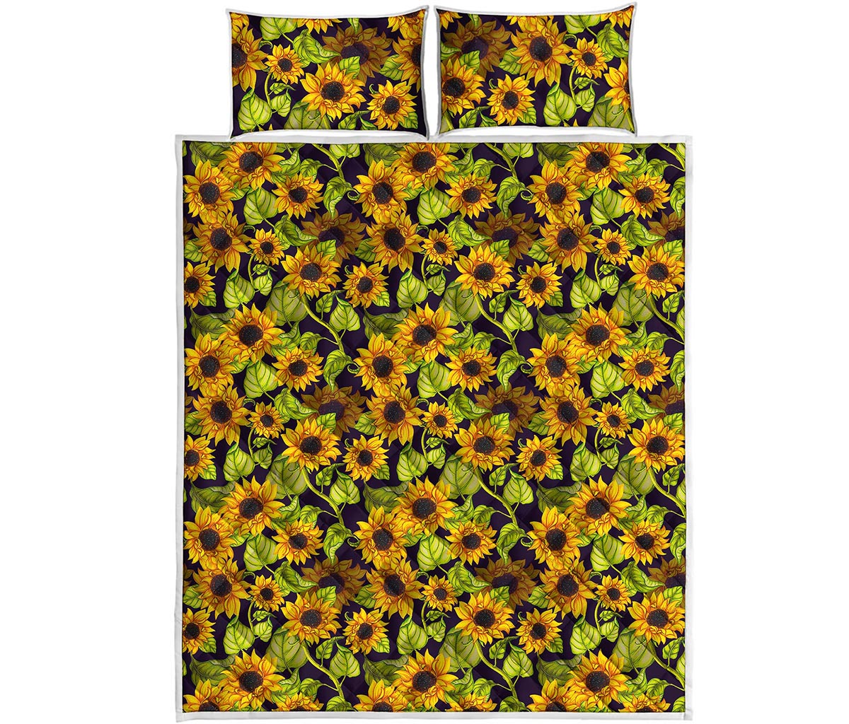 Hand Drawn Sunflower Pattern Print Quilt Bed Set