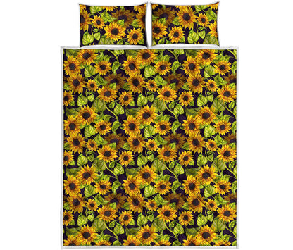 Hand Drawn Sunflower Pattern Print Quilt Bed Set