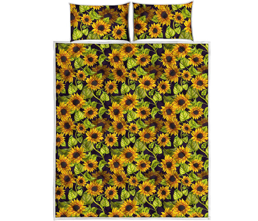Hand Drawn Sunflower Pattern Print Quilt Bed Set