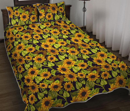 Hand Drawn Sunflower Pattern Print Quilt Bed Set