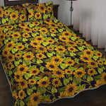 Hand Drawn Sunflower Pattern Print Quilt Bed Set