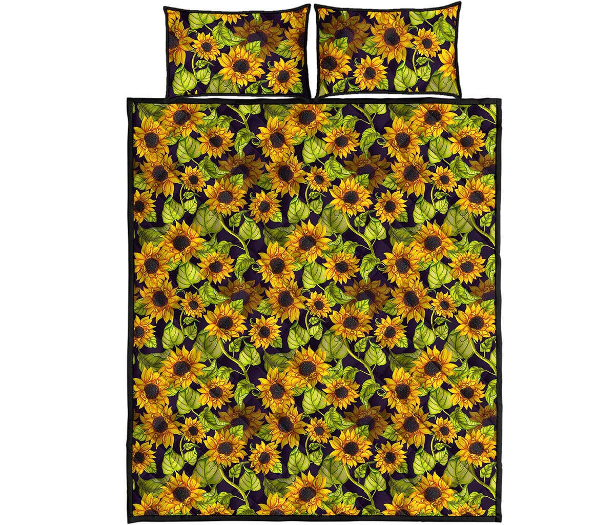 Hand Drawn Sunflower Pattern Print Quilt Bed Set