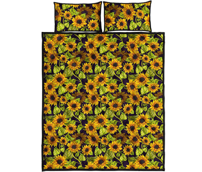 Hand Drawn Sunflower Pattern Print Quilt Bed Set