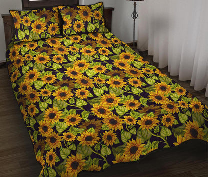 Hand Drawn Sunflower Pattern Print Quilt Bed Set
