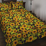 Hand Drawn Sunflower Pattern Print Quilt Bed Set