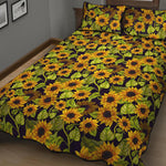 Hand Drawn Sunflower Pattern Print Quilt Bed Set
