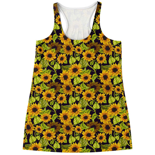 Hand Drawn Sunflower Pattern Print Women's Racerback Tank Top