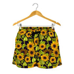 Hand Drawn Sunflower Pattern Print Women's Shorts