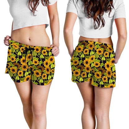 Hand Drawn Sunflower Pattern Print Women's Shorts