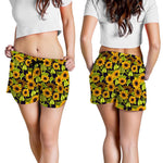 Hand Drawn Sunflower Pattern Print Women's Shorts