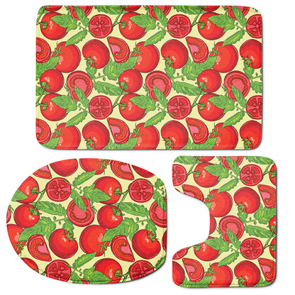 Hand Drawn Tomato Pattern Print 3 Piece Bath Mat Set