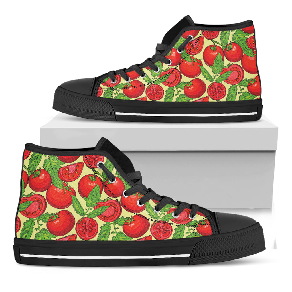 Hand Drawn Tomato Pattern Print Black High Top Shoes