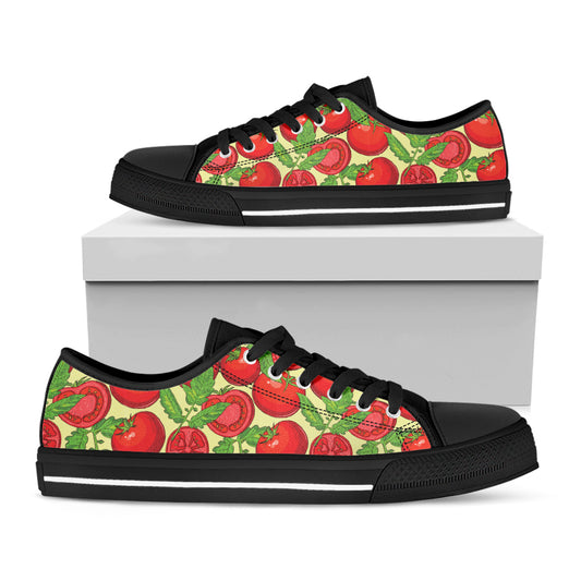 Hand Drawn Tomato Pattern Print Black Low Top Shoes