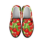 Hand Drawn Tomato Pattern Print Black Slip On Shoes