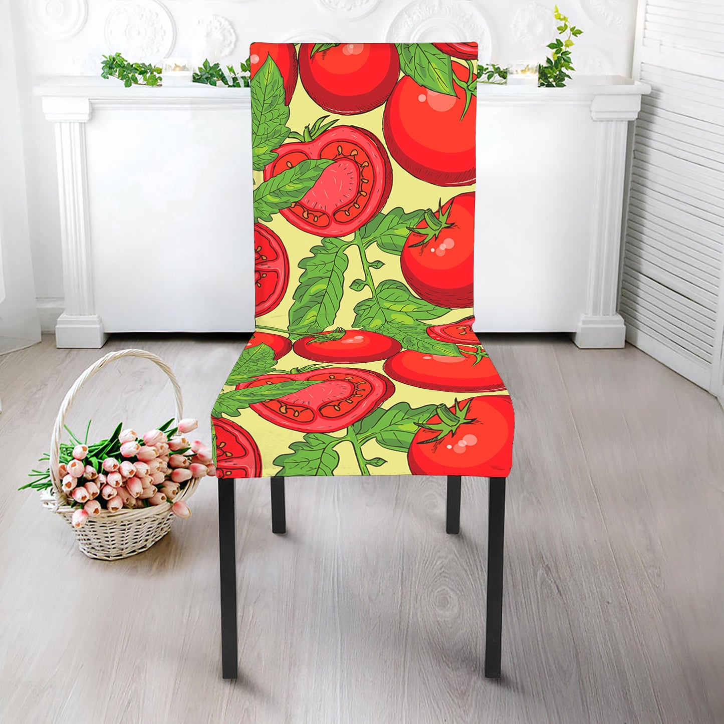 Hand Drawn Tomato Pattern Print Dining Chair Slipcover