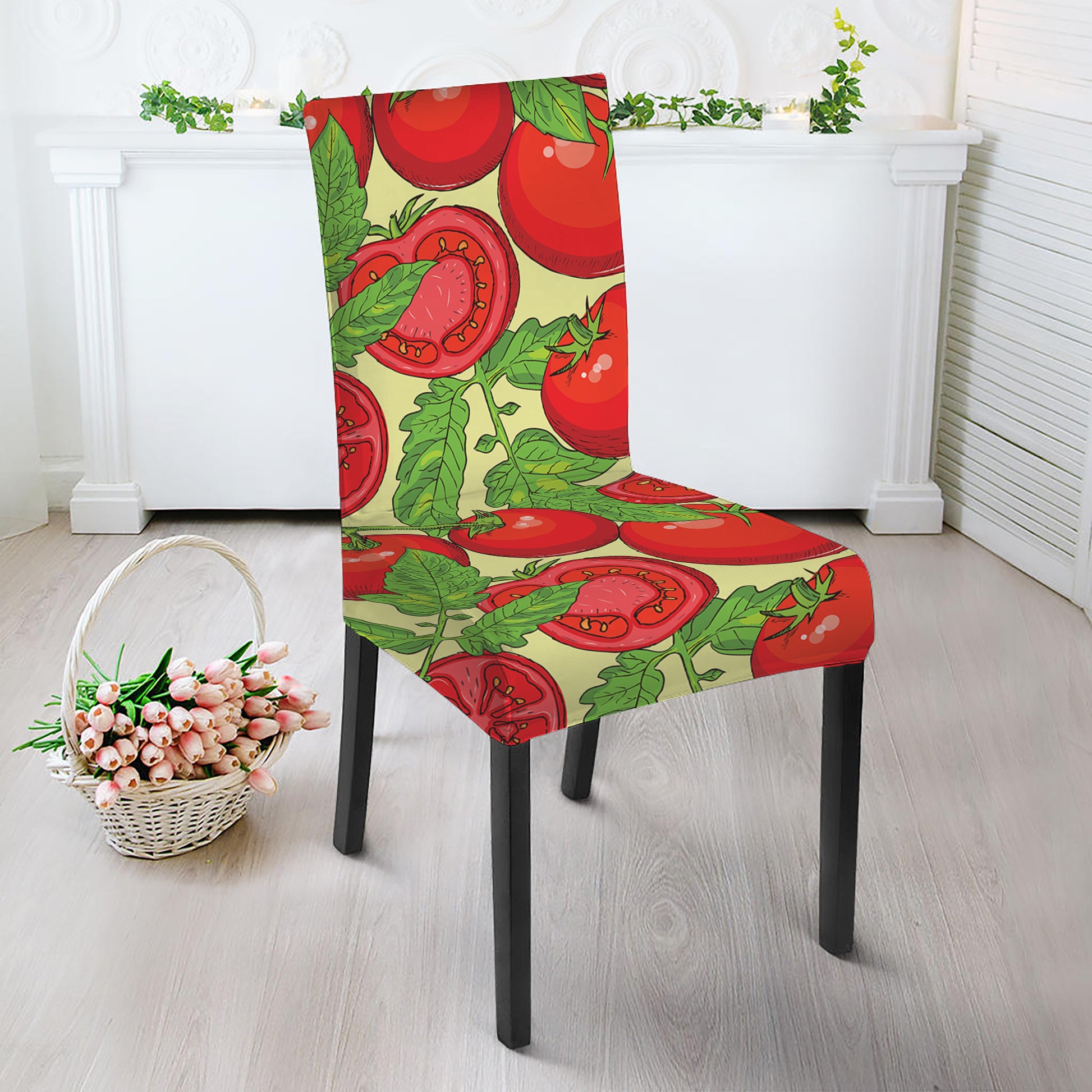 Hand Drawn Tomato Pattern Print Dining Chair Slipcover
