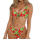 Hand Drawn Tomato Pattern Print Front Bow Tie Bikini