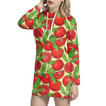 Hand Drawn Tomato Pattern Print Hoodie Dress