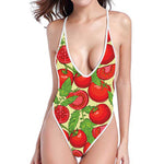 Hand Drawn Tomato Pattern Print One Piece High Cut Swimsuit