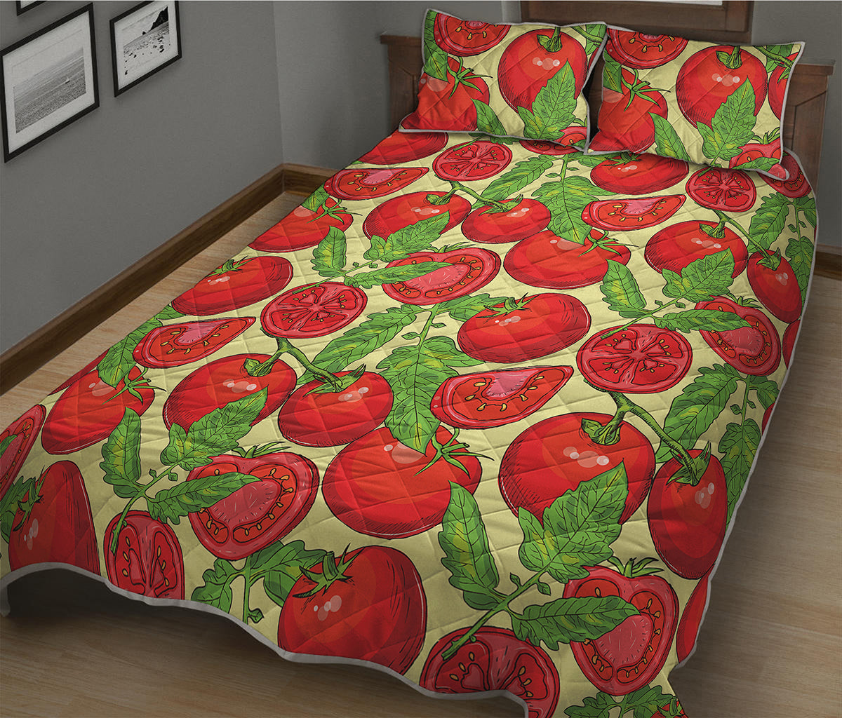 Hand Drawn Tomato Pattern Print Quilt Bed Set