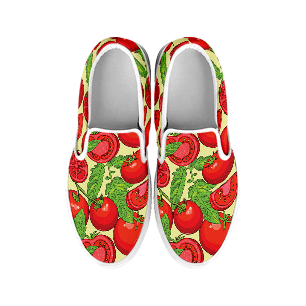 Hand Drawn Tomato Pattern Print White Slip On Shoes