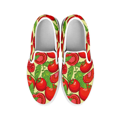 Hand Drawn Tomato Pattern Print White Slip On Shoes
