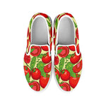 Hand Drawn Tomato Pattern Print White Slip On Shoes