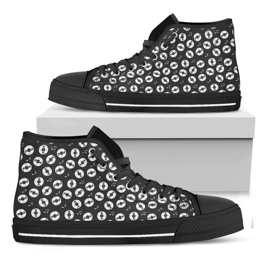 Hand Drawn Vinyl Record Pattern Print Black High Top Shoes