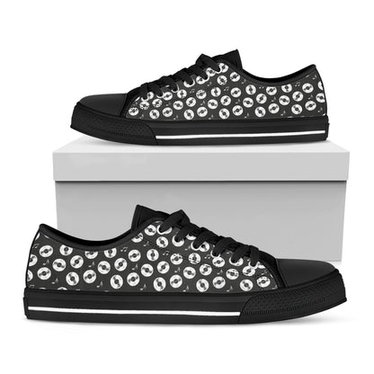 Hand Drawn Vinyl Record Pattern Print Black Low Top Shoes