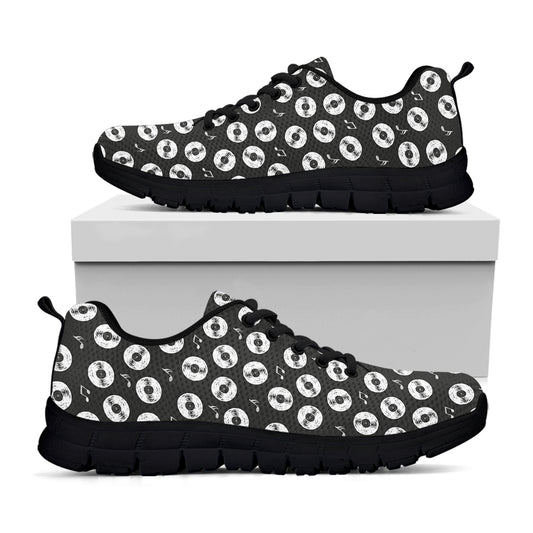 Hand Drawn Vinyl Record Pattern Print Black Sneakers