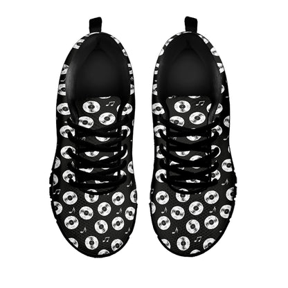 Hand Drawn Vinyl Record Pattern Print Black Sneakers