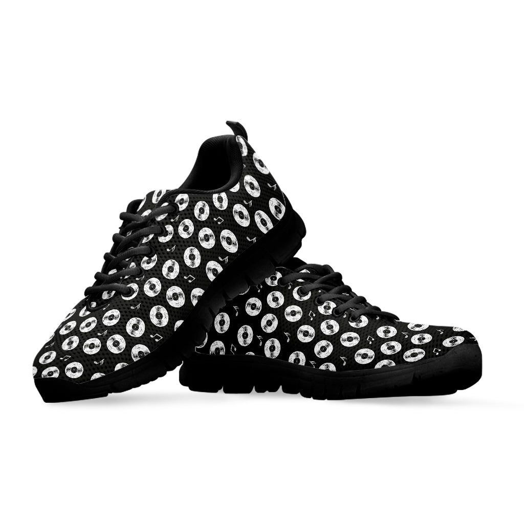 Hand Drawn Vinyl Record Pattern Print Black Sneakers