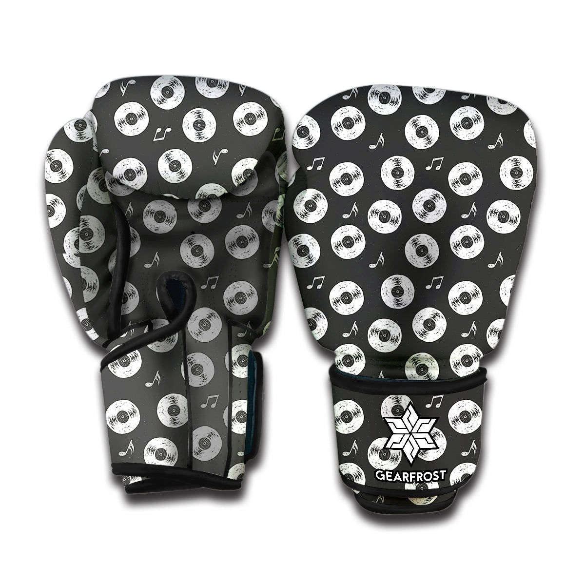 Hand Drawn Vinyl Record Pattern Print Boxing Gloves